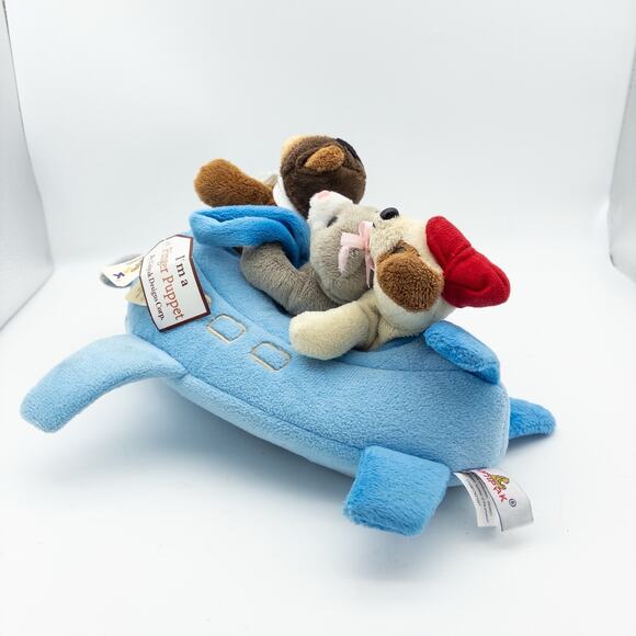NEW Unipak Designs 10” Airplane Plush Holder With 3 Finger Animal Pilot Puppets - Picture 4 of 13